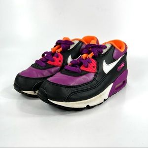 Nike Air Max 90 Youth Kids Size 13C Sneaker Shoes Black Purple Orange 345018-504